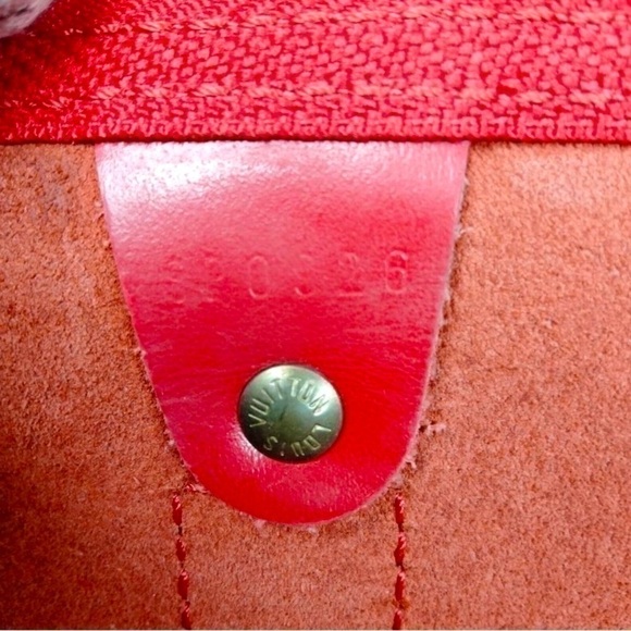 Louis Vuitton Red Epi Leather 45 Boston Bag Keepall Duffel Red Strap LV Dustbag - Picture 15 of 17